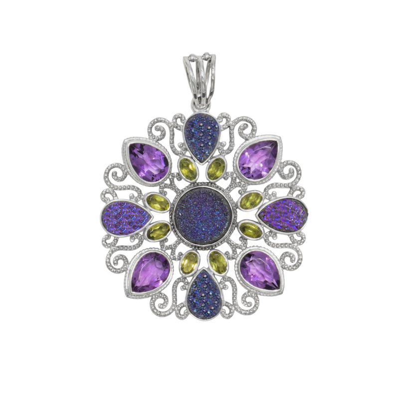 Sterling Silver Multi Gemstone Pendant SSP169