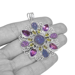 Sterling Silver Multi Gemstone Pendant SSP169