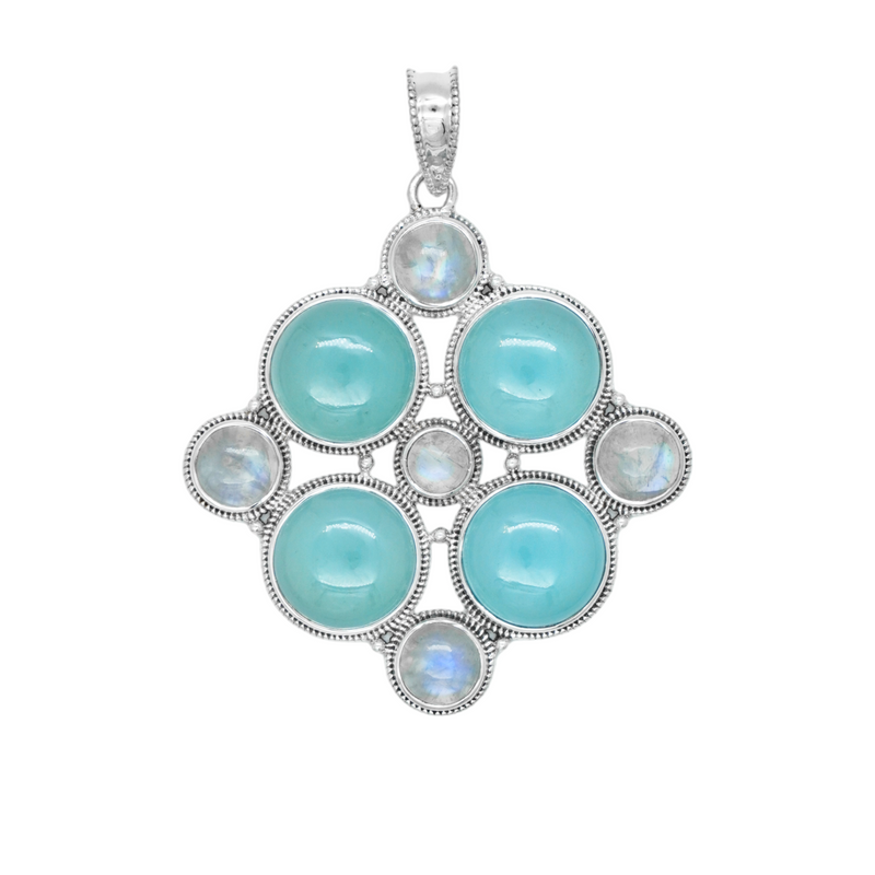 Sterling Silver Aqua Chalcedony & Moonstone Pendant SSP168