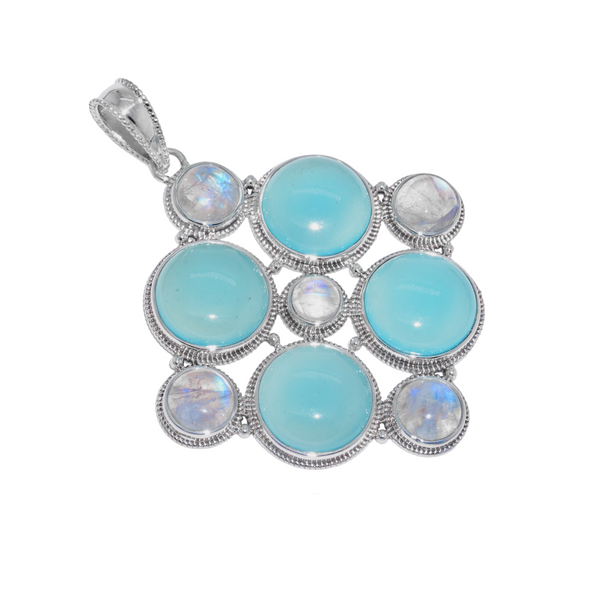 Sterling Silver Aqua Chalcedony & Moonstone Pendant SSP168