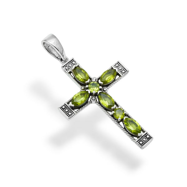 Sterling Silver Peridot Cross Pendant SSP198