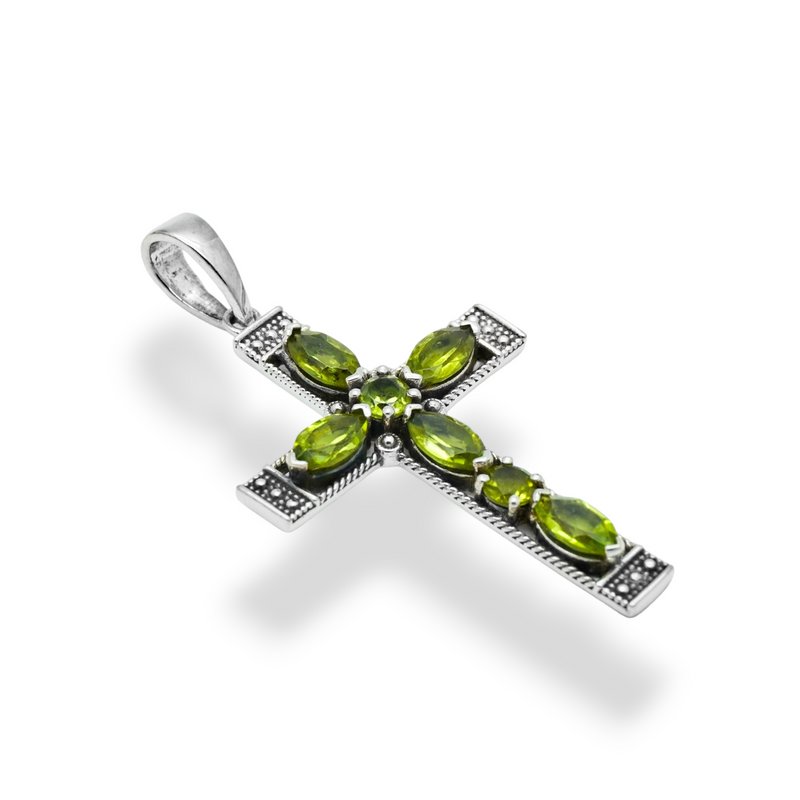 Sterling Silver Peridot Cross Pendant SSP198