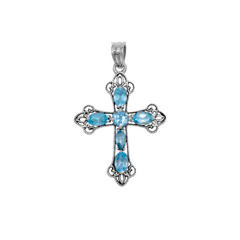 Sterling Silver Blue Topaz Cross Pendant SSP199