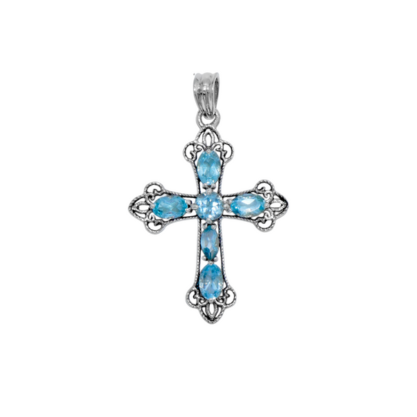 Sterling Silver Blue Topaz Cross Pendant SSP199