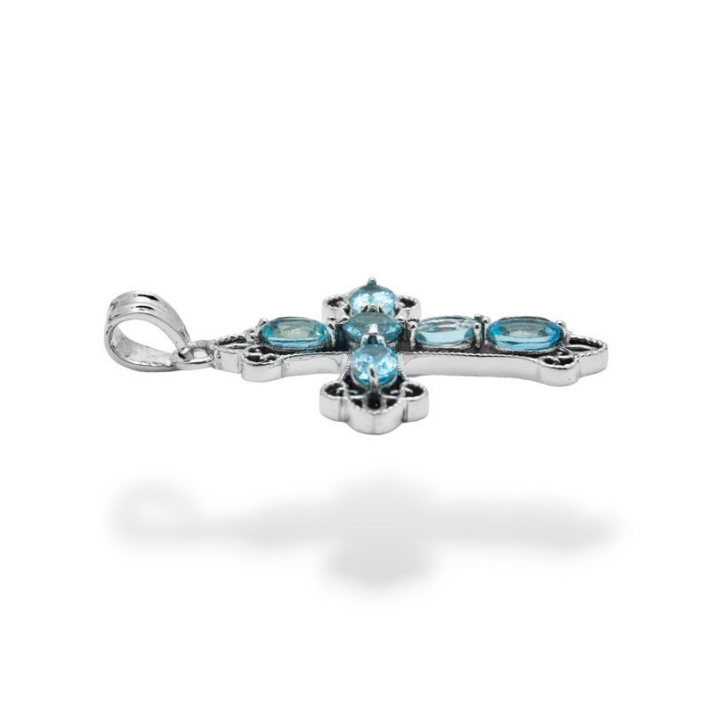 Sterling Silver Blue Topaz Cross Pendant SSP199