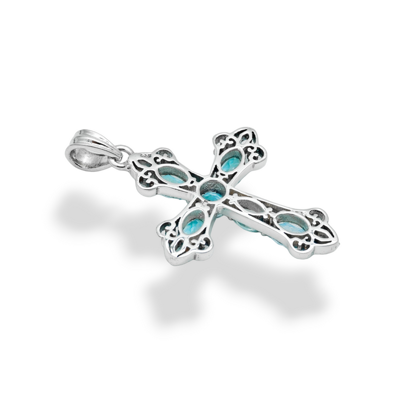 Sterling Silver Blue Topaz Cross Pendant SSP199