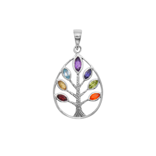 Sterling Silver Chakra Multi Gemstone Pendant SSP196