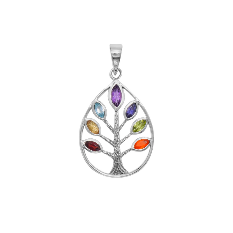 Sterling Silver Chakra Multi Gemstone Pendant SSP196