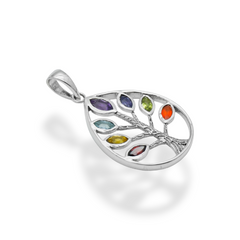 Sterling Silver Chakra Multi Gemstone Pendant SSP196