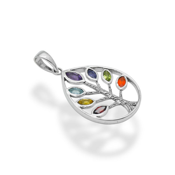Sterling Silver Chakra Multi Gemstone Pendant SSP196