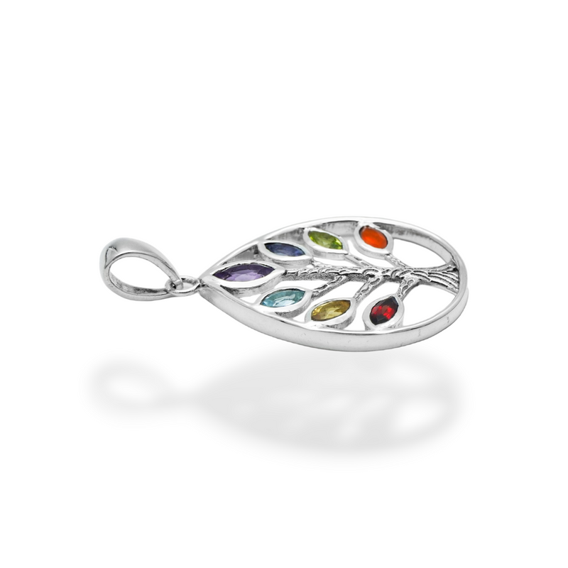 Sterling Silver Chakra Multi Gemstone Pendant SSP196