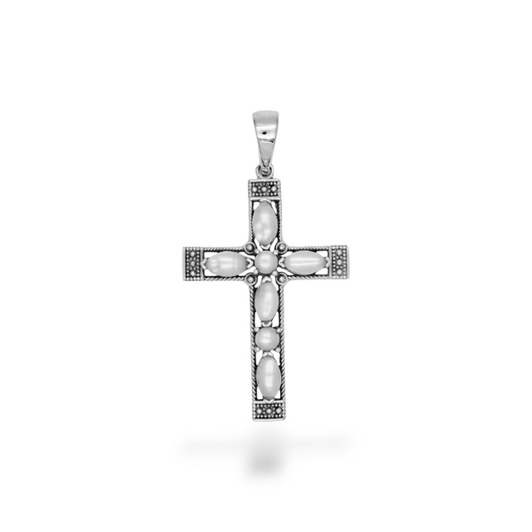 Sterling Silver Pearl Cross Pendant SSP198