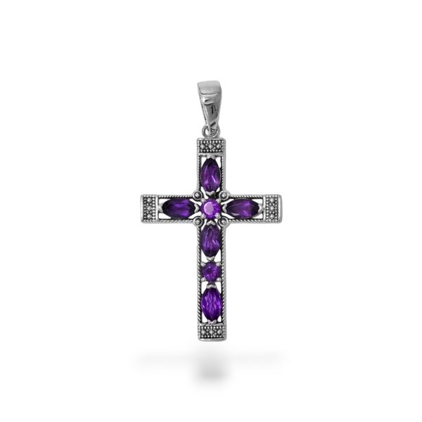 Sterling Silver Amethyst Cross Pendant SSP198