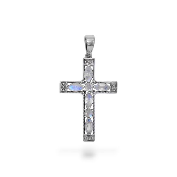 Sterling Silver Moonstone Cross Pendant SSP198