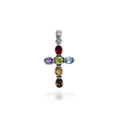 Sterling Silver Multi Gemstone Cross Pendant SSP224