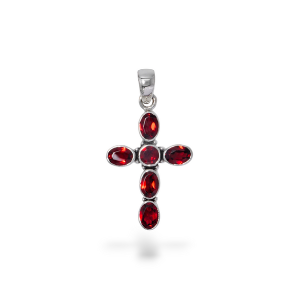 Sterling Silver garnet Cross Pendant SSP224