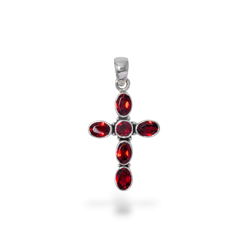 Sterling Silver garnet Cross Pendant SSP224