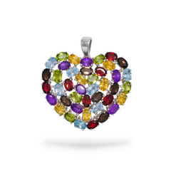 Sterling Silver Multi Gemstone Heart Pendant SSP197