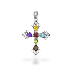 Sterling Silver Multi Gemstone Cross Pendant SSP199