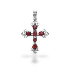 Sterling Silver Garnet Cross Pendant SSP199