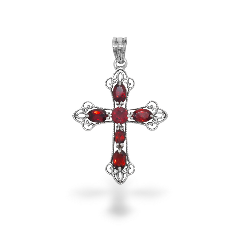 Sterling Silver Garnet Cross Pendant SSP199