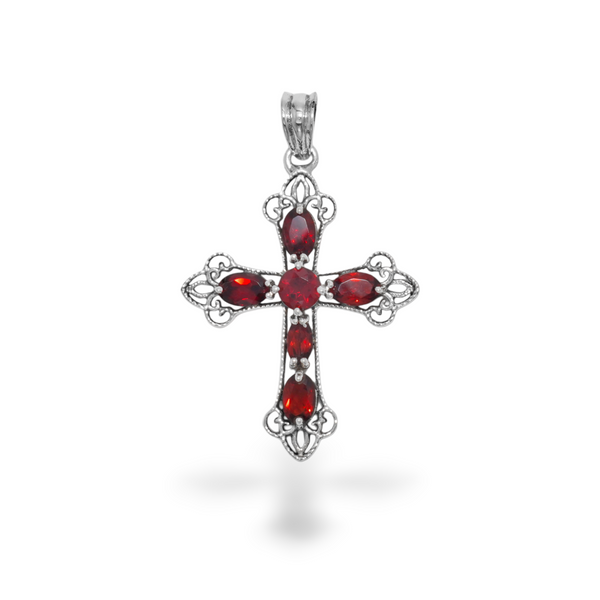 Sterling Silver Garnet Cross Pendant SSP199