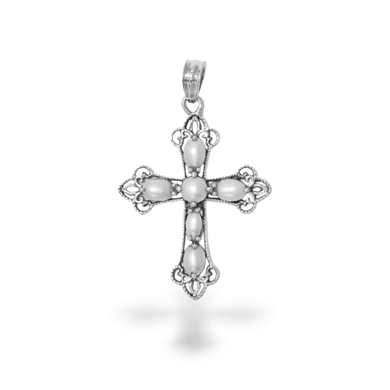 Sterling Silver Pearl Cross Pendant SSP199