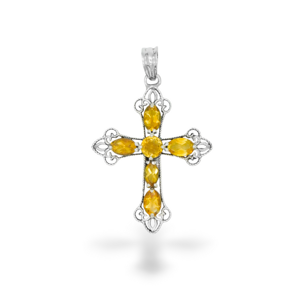 Sterling Silver Citrine Cross Pendant SSP199