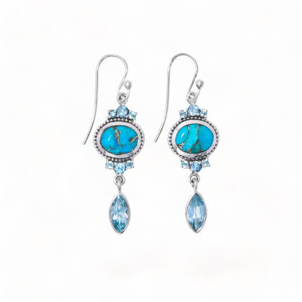 Sterling Silver Turquoise & Blue Topaz Earrings SSER16