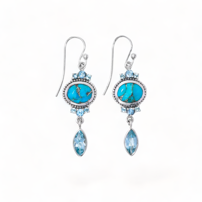 Sterling Silver Turquoise & Blue Topaz Earrings SSER16