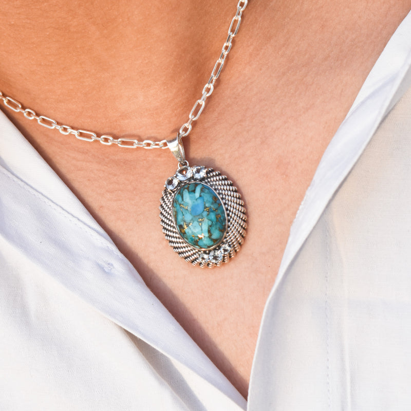 Sterling Silver Turquoise & Blue Topaz Pendant SSP45