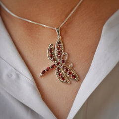 Sterling Silver Garnet Dragonfly Pendant SSP29
