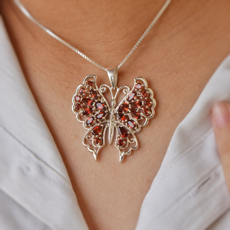 Sterling Silver Garnet Butterfly Pendant SSP26
