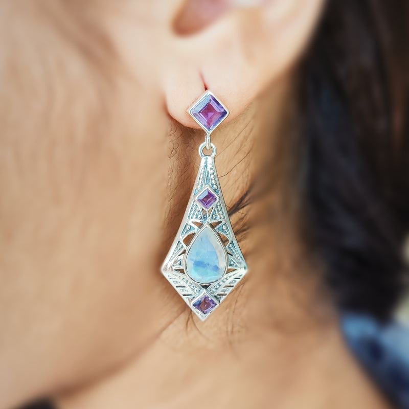 Sterling Silver Amethyst & Moonstone Earrings SSER14