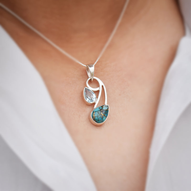 Sterling Silver Turquoise & Blue Topaz Pendant SSP43