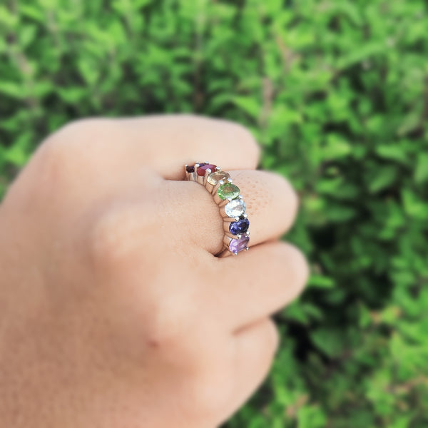 Sterling Silver Multi Gemstone Chakra Ring SSR95