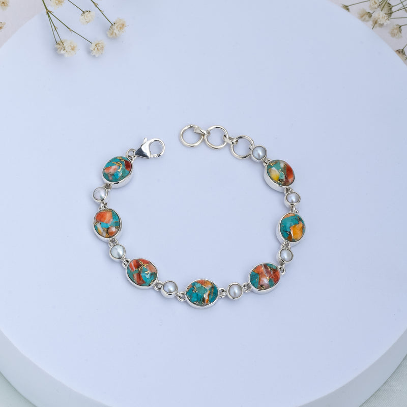Sterling Silver Oyster Turquoise & Pearl Bracelet SSBR93