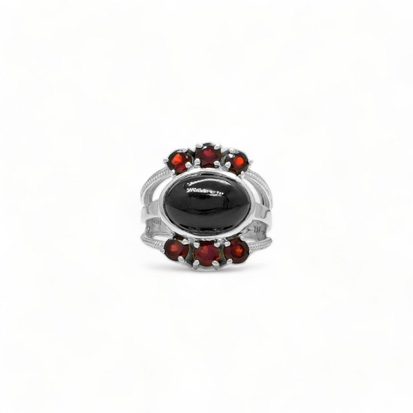 Sterling Silver Black Spinel & Garnet Ring SSR268