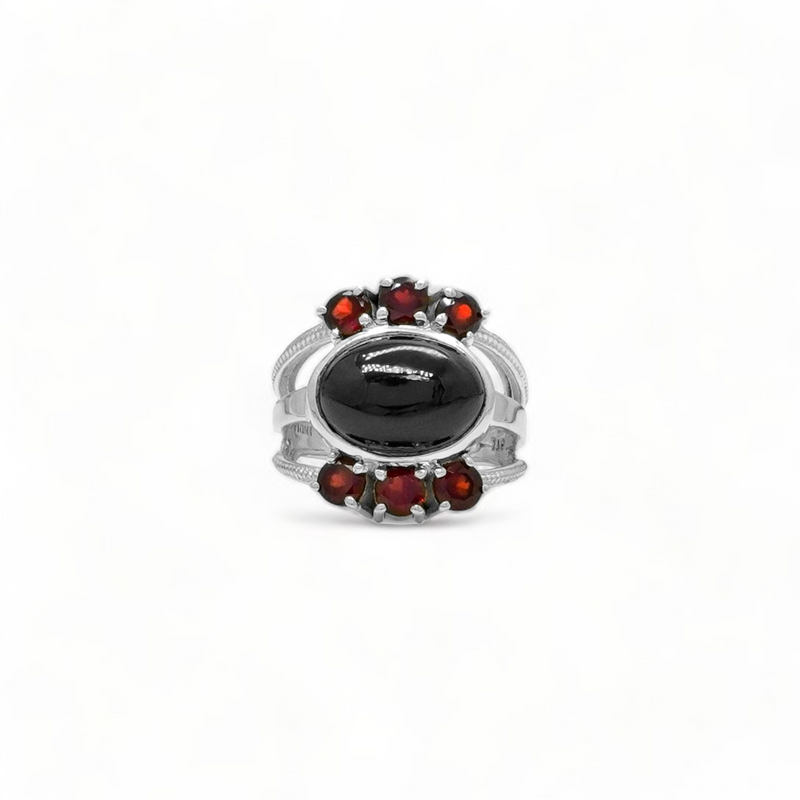 Sterling Silver Black Spinel & Garnet Ring SSR268