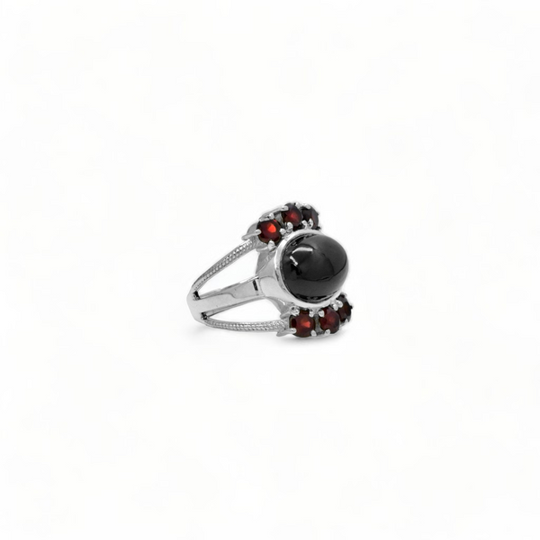 Sterling Silver Black Spinel & Garnet Ring SSR268