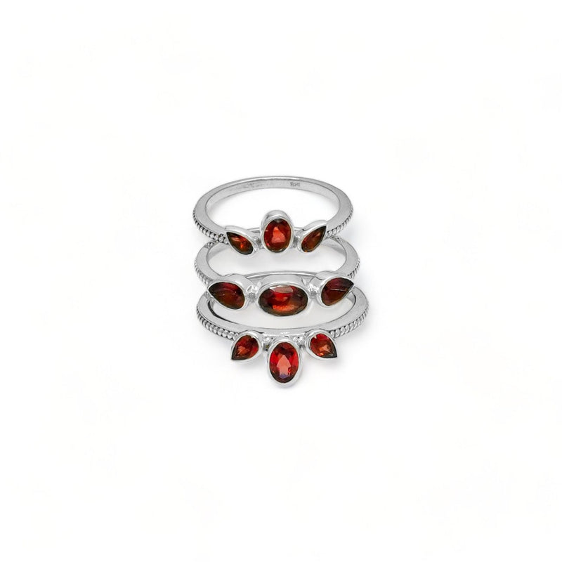 Sterling Silver Garnet Ring Set SSR7