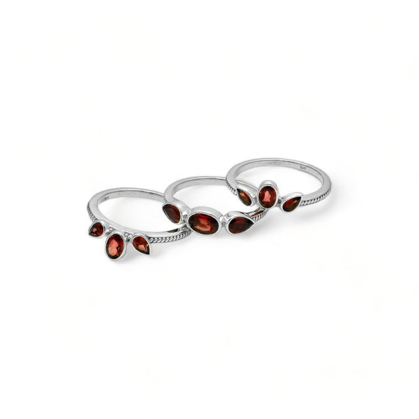 Sterling Silver Garnet Ring Set SSR7