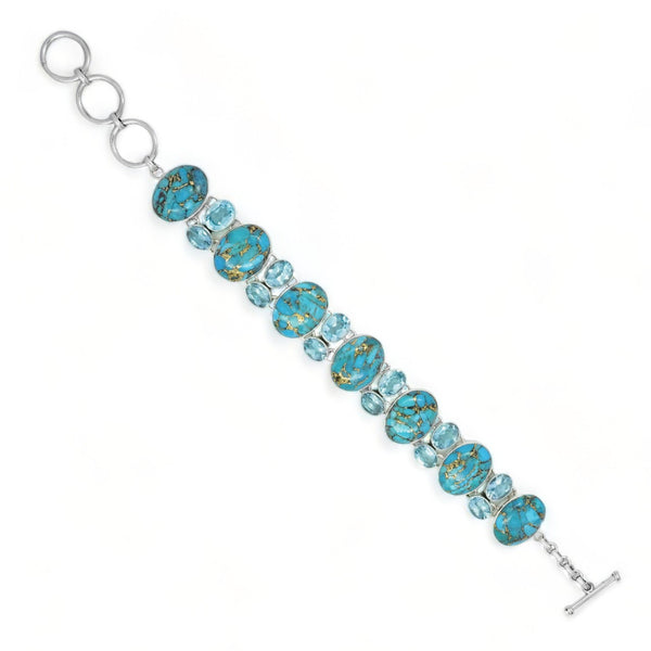 Sterling Silver Copper Turquoise & Blue Topaz Bracelet SSBR4