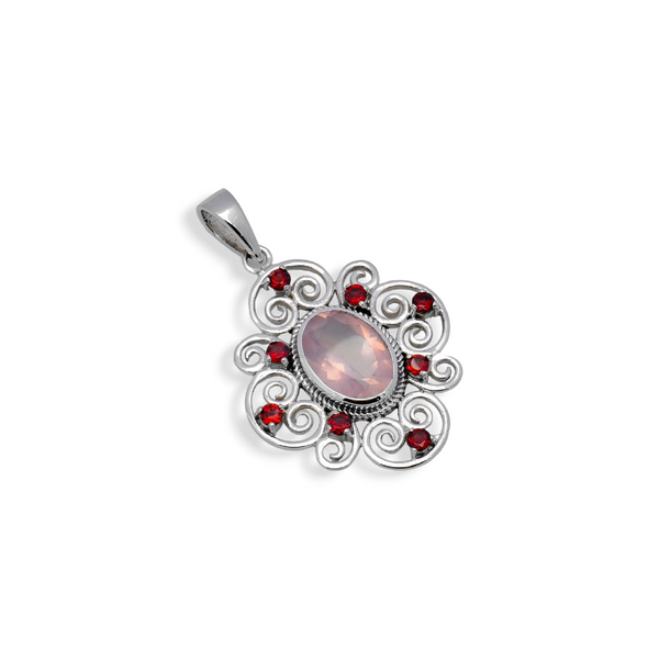 Sterling Silver Rose Quartz & Garnet Pendant SSP213