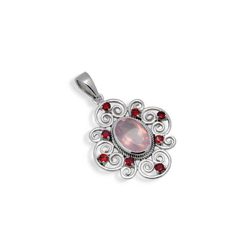 Sterling Silver Rose Quartz & Garnet Pendant SSP213