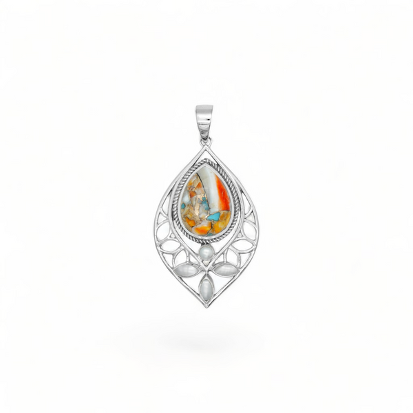 Sterling Silver Spiny Oyster turquoise & Pearl Pendant SSP214