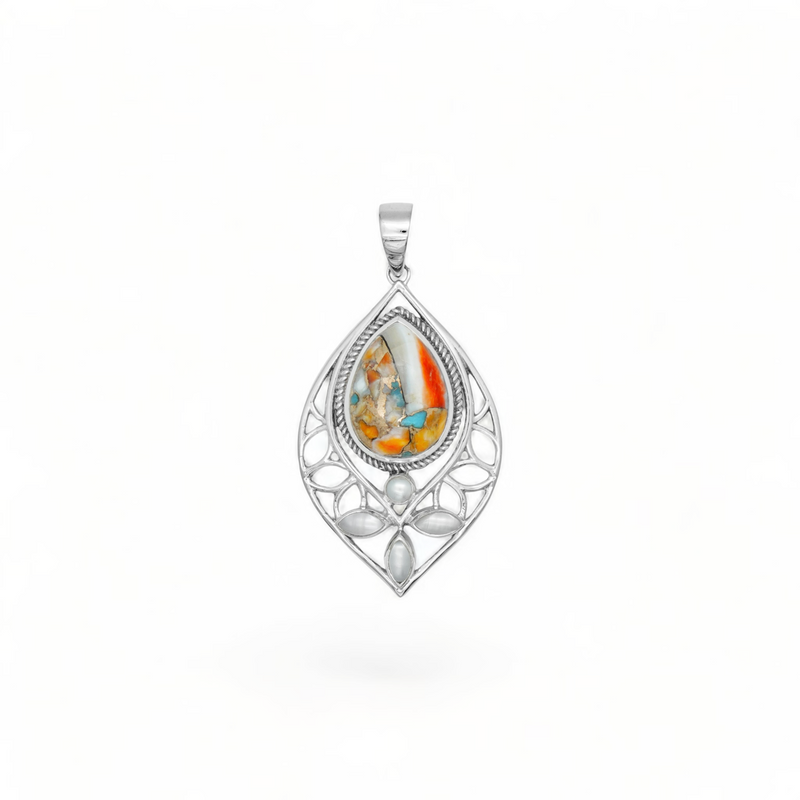 Sterling Silver Spiny Oyster turquoise & Pearl Pendant SSP214