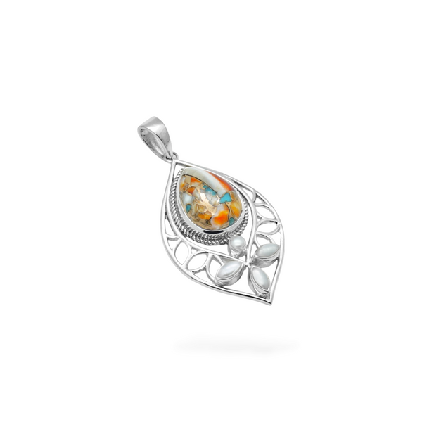 Sterling Silver Spiny Oyster turquoise & Pearl Pendant SSP214