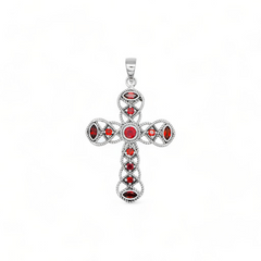 Sterling Silver Garnet Cross Pendant SSP215