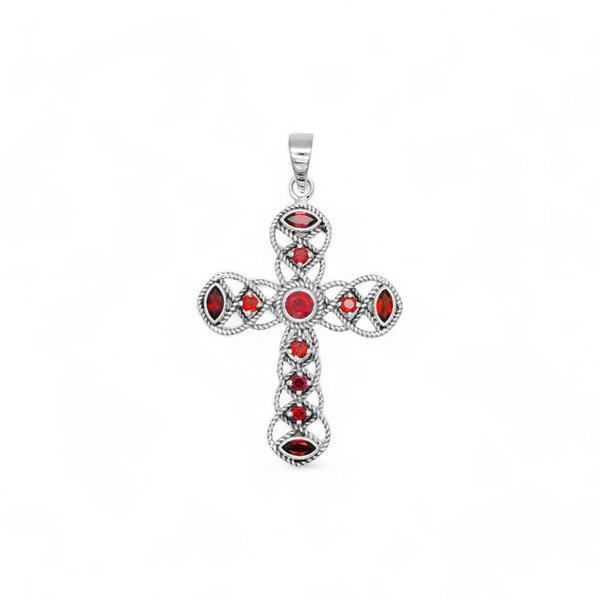 Sterling Silver Garnet Cross Pendant SSP215